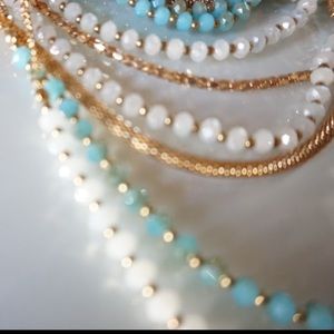 Niquea D multi-strand Aqua and gold necklace